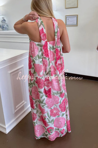 Floral Print Sleeveless Off-shoulder Loose Casual Maxi Dress