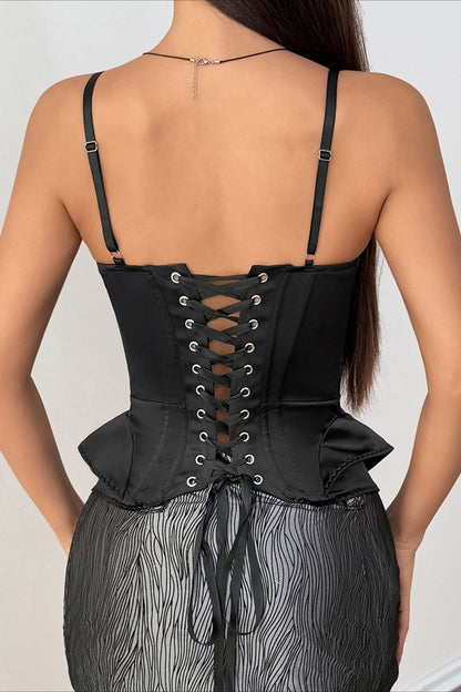 Top lencero vintage negro patchwork pesado con doble dobladillo