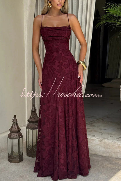 Francis Custom Floral Burnout Fabric Cowl Neck Back Lace-up Maxi Dress