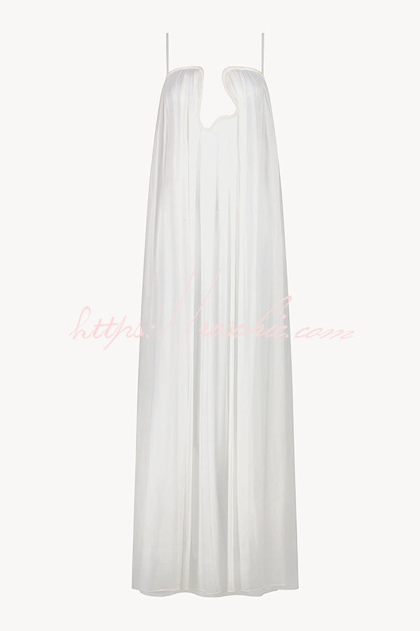 Sculptural Flowy Chiffon Plunging Chest Cutout Slip Loose Maxi Dress