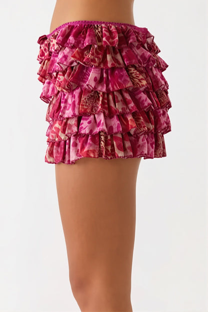 Minifalda pantalón de volantes escalonados Y2K