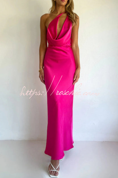 Solid Color Halter Neck Tie Backless Slim Fit Drape Maxi Dress
