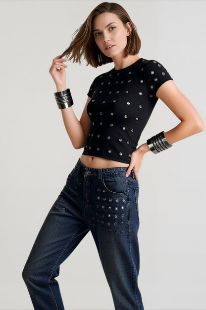Metal Trim Fitted T-shirts