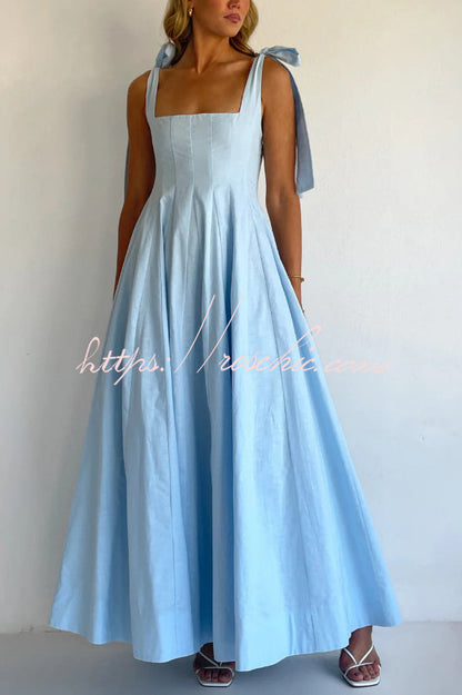 Solid Color Sleeveless Tie-up Suspender Elegant Patchwork Maxi Dress