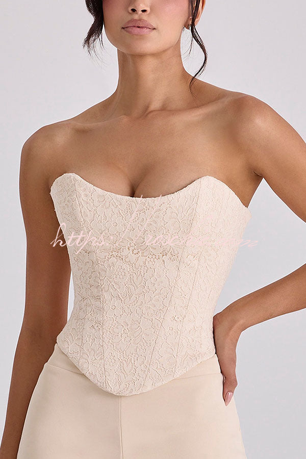 Sprinkle of Romance Floral Lace Off The Shoulder Corset Tank and Mid Rise Stretch Shorts Set
