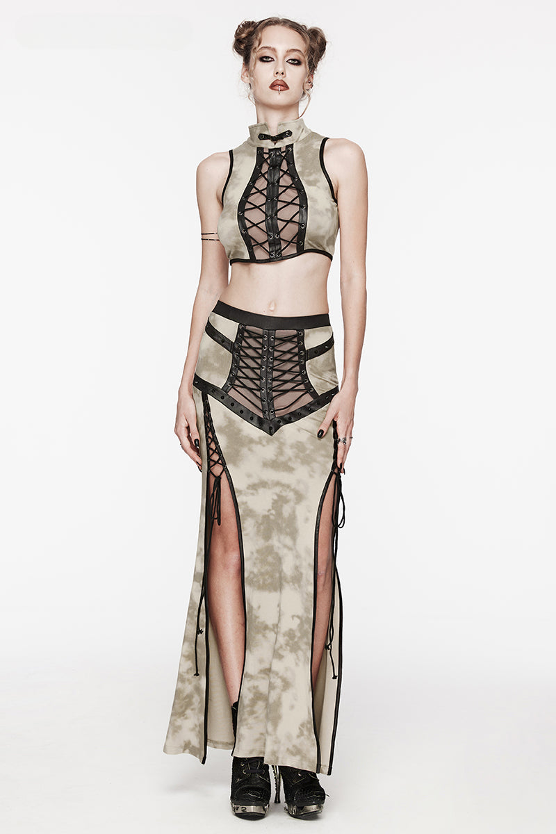 Women's Daily  See-through Mesh Drawstring Rope Slit Gothic Personalized Long Skirt