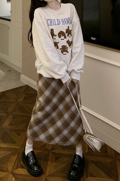 Falda Vintage de Talle Alto con Abertura y Corte en A