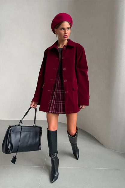Solid Velvet Vintage Button Coat