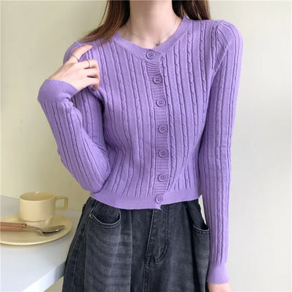 Casual O-Neck Soft Twisted Knit Cardigan