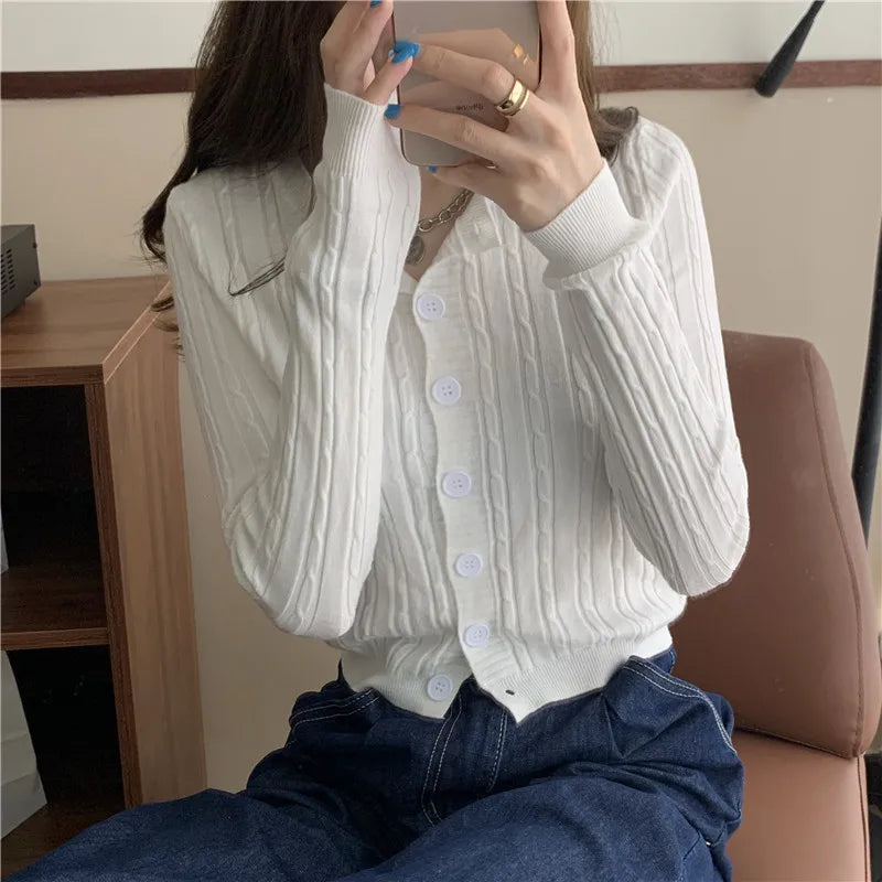 Casual O-Neck Soft Twisted Knit Cardigan