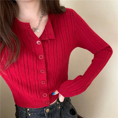 Casual O-Neck Soft Twisted Knit Cardigan