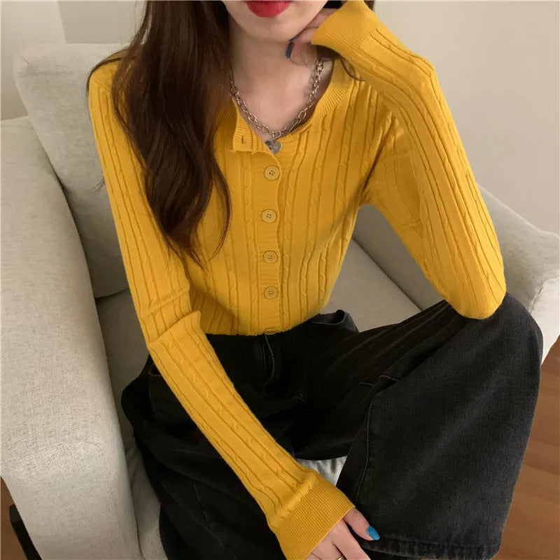 Casual O-Neck Soft Twisted Knit Cardigan