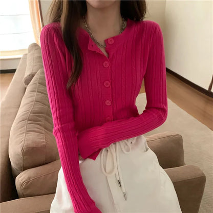 Casual O-Neck Soft Twisted Knit Cardigan