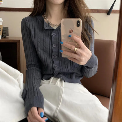 Casual O-Neck Soft Twisted Knit Cardigan