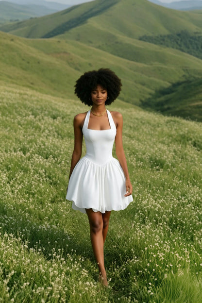 Sleeveless Halter Bubble  Mini Dress