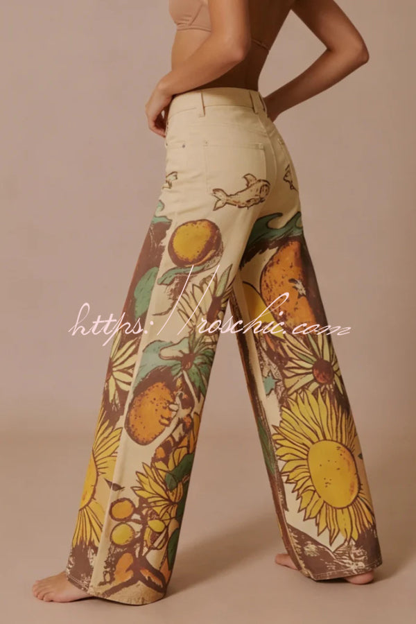 We The Free Playful Doodle Printed Mid Rise Pocket Wide Leg Pant