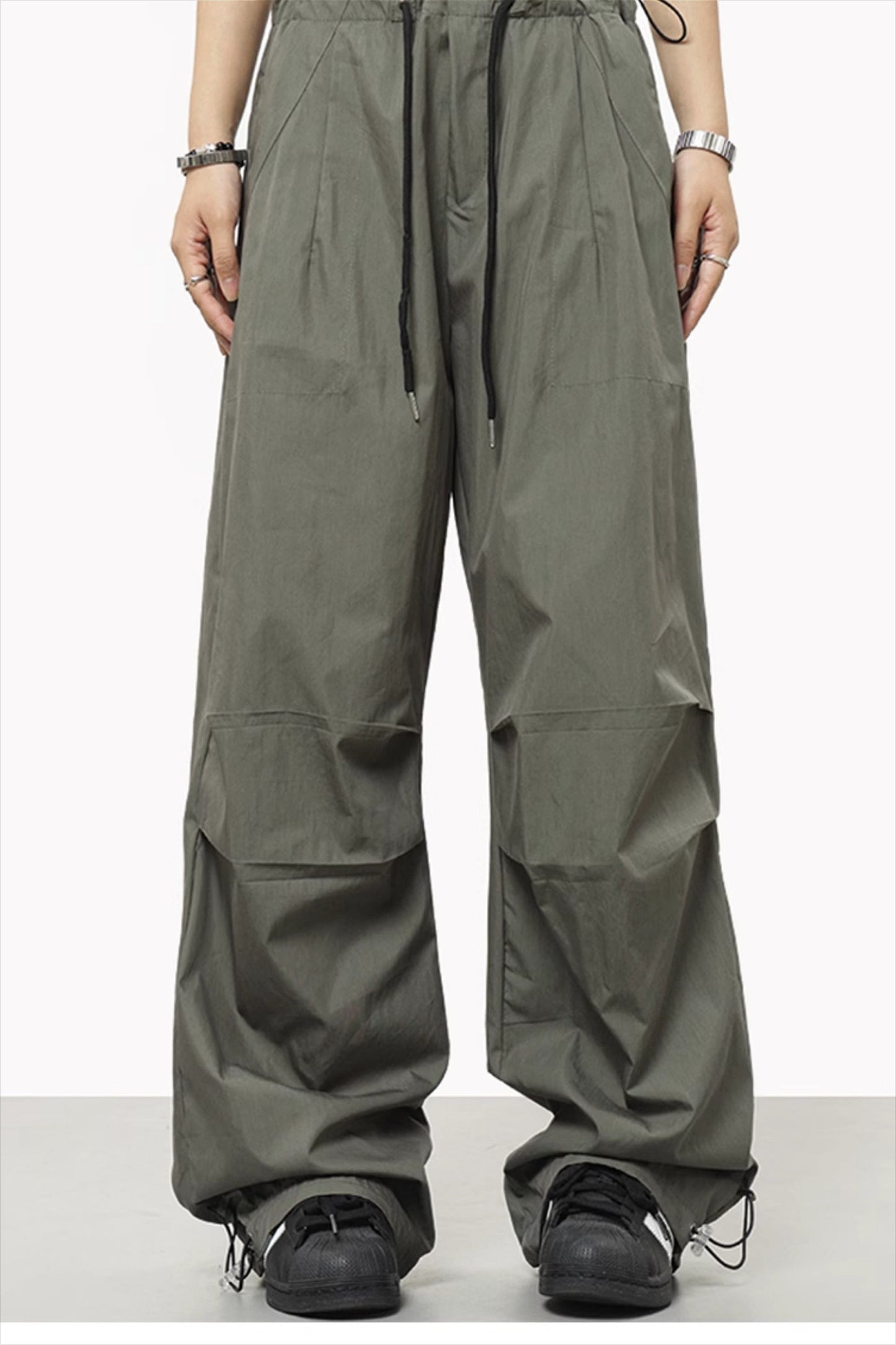 Pantalones deportivos casuales lisos con cordón y cintura elástica