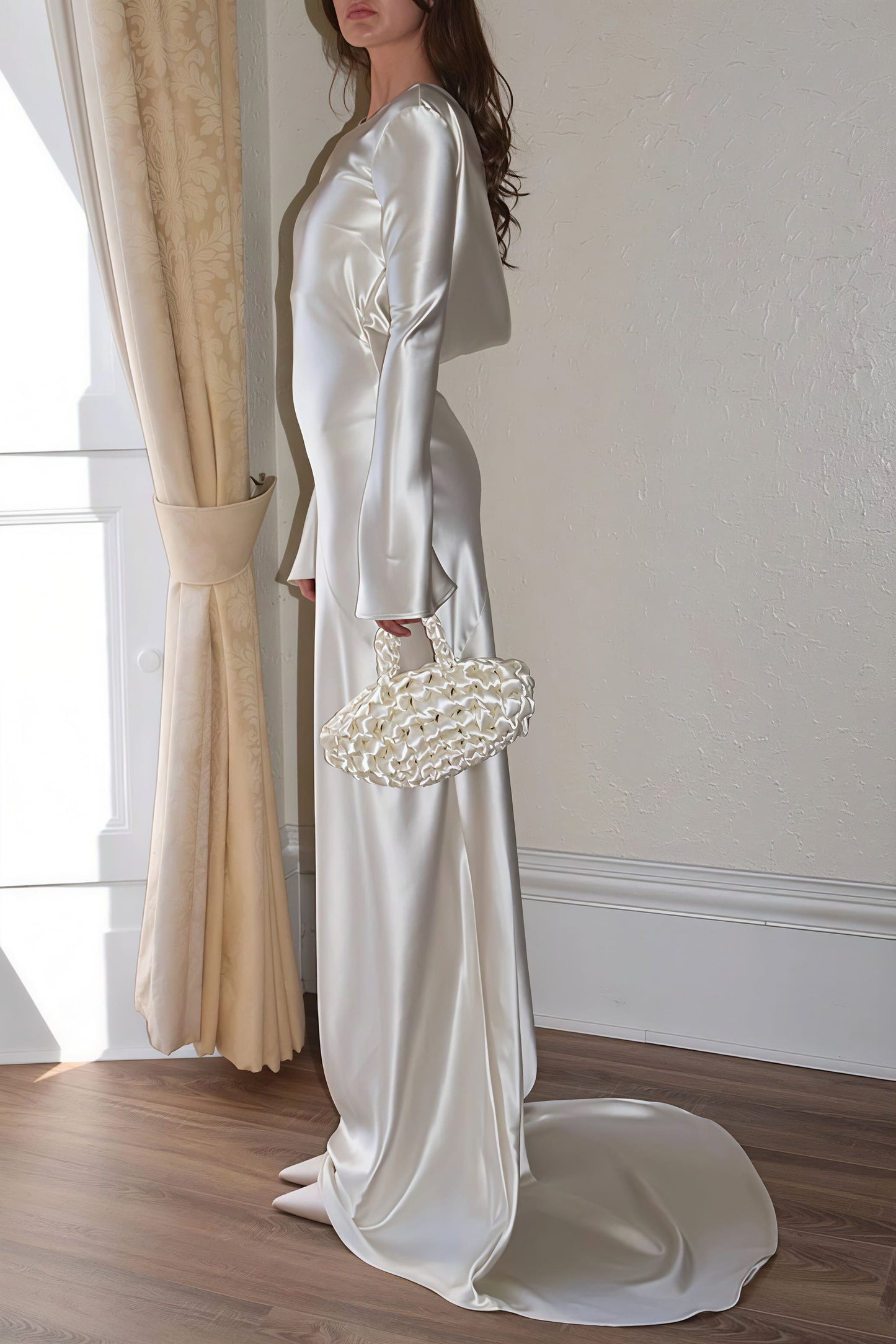 Satin Solid Crew Neck Backless Mermaid Elegant Maxi Dress