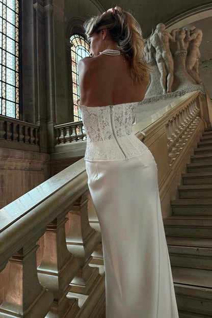 Vestido de Noche Ajustado Corsé de Encaje