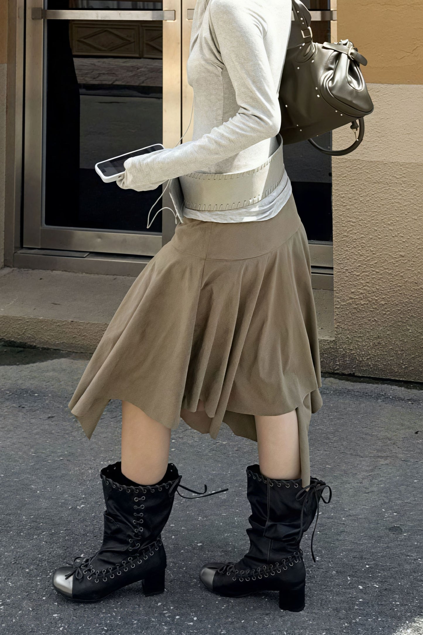 Chic Suede High Waist Asymmetrical Skirt