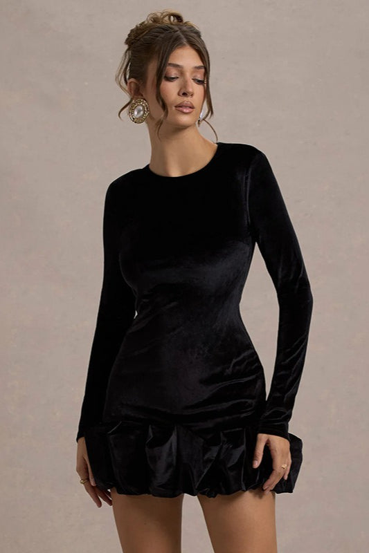 Velvet Ruffle Hem Party Dress