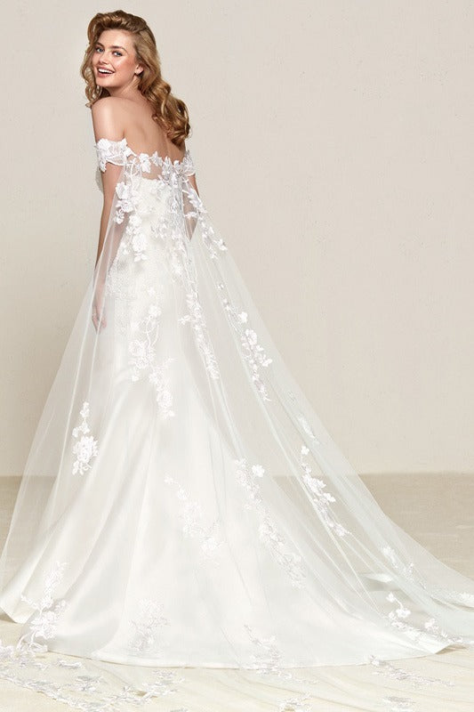 Sencillo Vestido de Novia de Satén sin Hombros con Cola de Sirena Desmontable