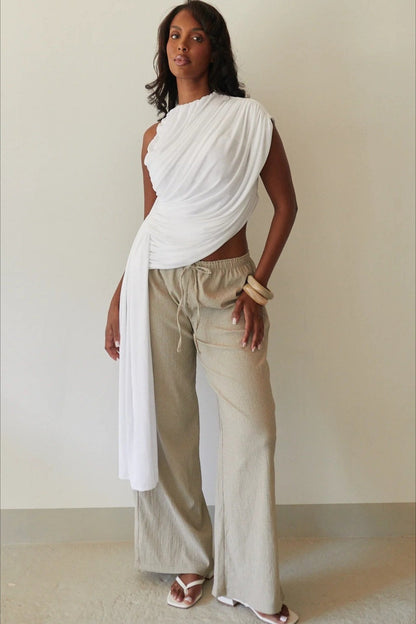 Chic Irregular Solid Ruched Sleeveless Blouse