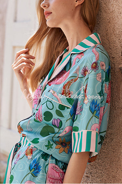 Flamingo Print Home Shorts Two-piece Set
