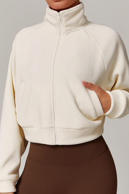 Chaqueta de yoga con forro polar, cuello alto, cremallera, cálida y cortavientos
