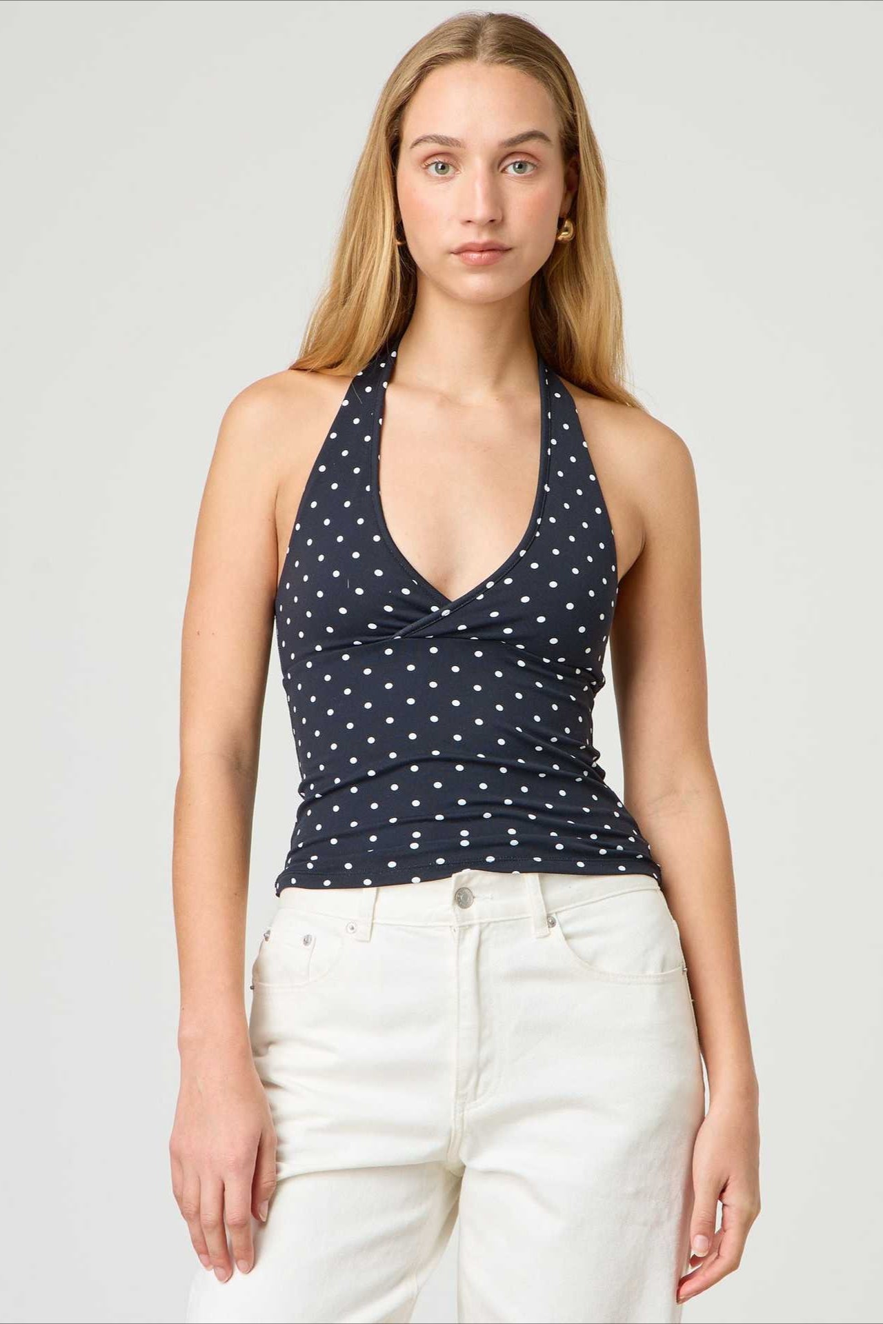 Top halter ajustado de cuadros y lunares sexi
