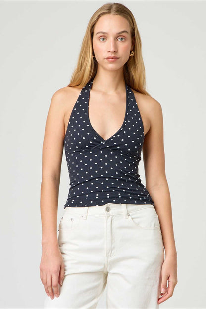 Top halter ajustado de cuadros y lunares sexi