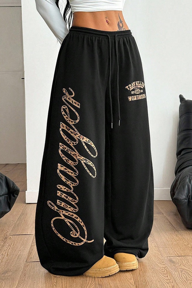 Pantalones Anchos Casuales con Estampado Gráfico de Hip Hop