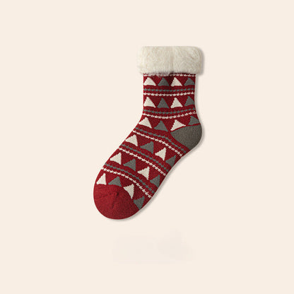 Plush Extra Thick Terry Red Mid Length Socks