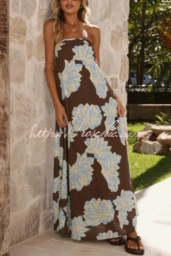 Flowers Print Sleeveless Off-shoulder Resort-style Loose Maxi Dress