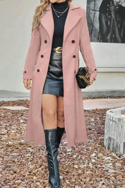 Abrigo Chic Cruzado con Solapas de Mezcla de Lana