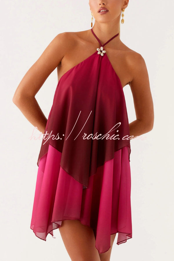 Fashionable Gradient Halter Neck Loose Backless Mini Dress