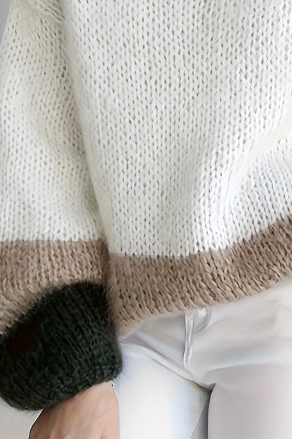 Soft Colorblock Crew Neck Puffy Knit Elegant Sweater