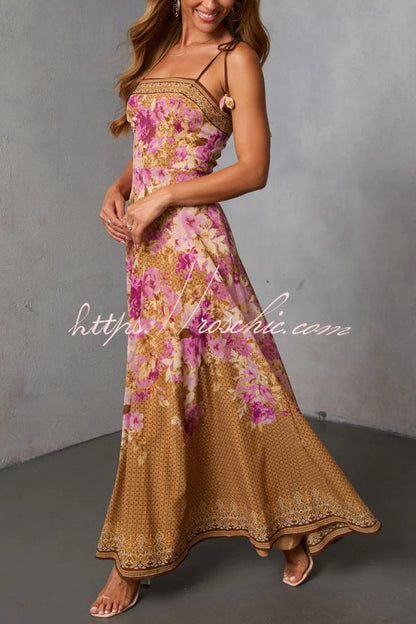 Fashionable Floral Print Square Neck Casual Vacation Maxi Dress