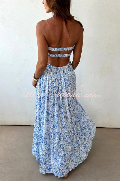 Floral Print Sleeveless Off-shoulder Cutout Resort Style Maxi Dress