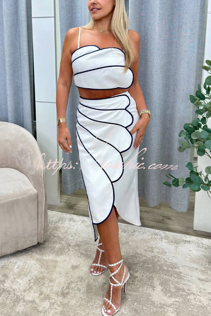 Stylish Spaghetti Strap Cropped Fitted Top and Elegant Asymmetrical Midi Skirt Set