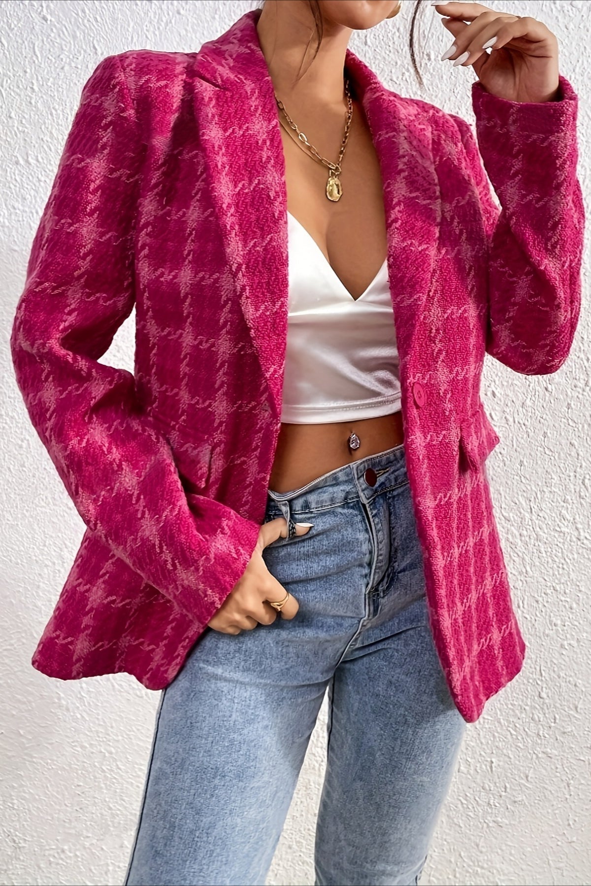 Chaqueta Blazer Elegante de Cuadros Rojos