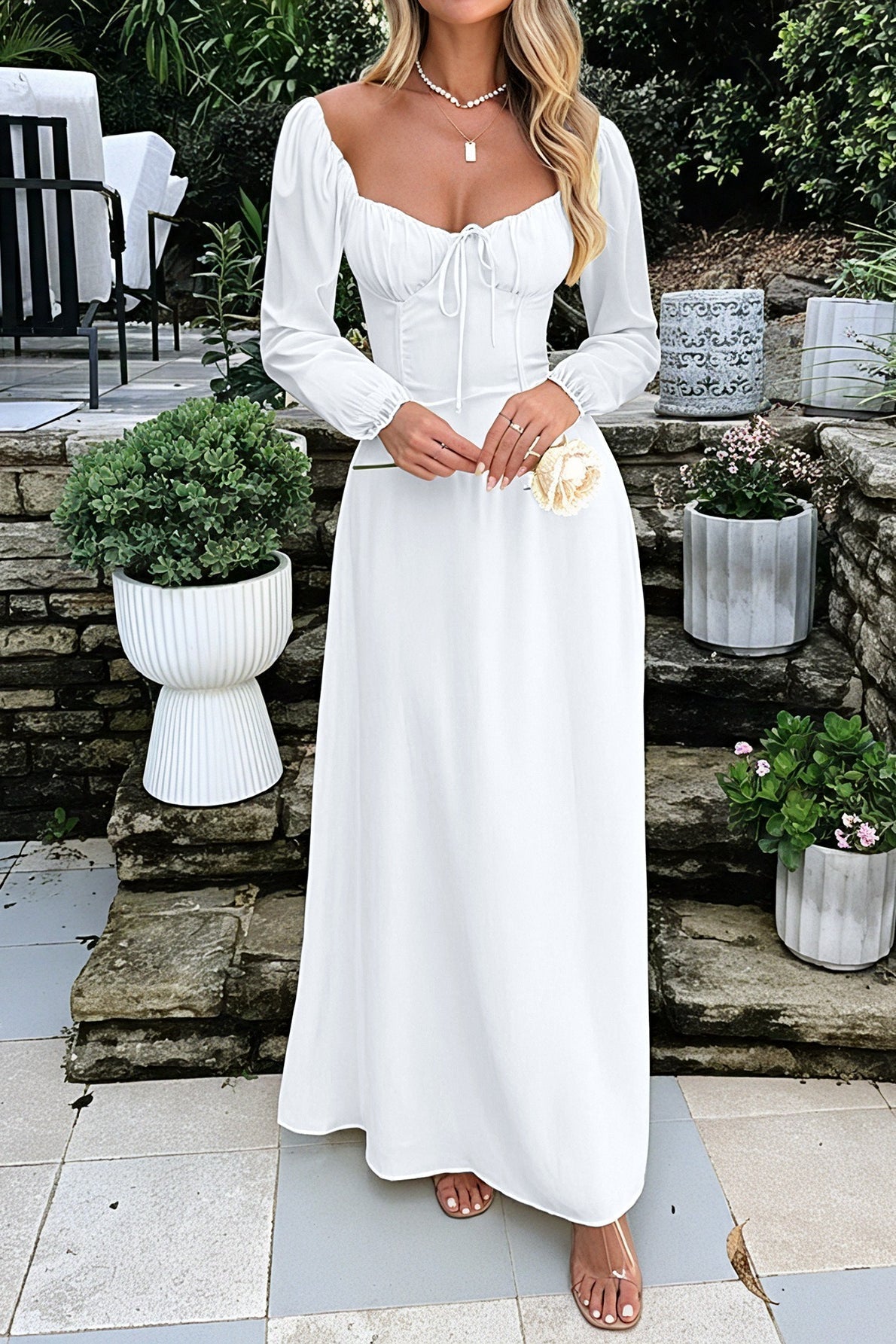 Vestido de fiesta de manga larga liso