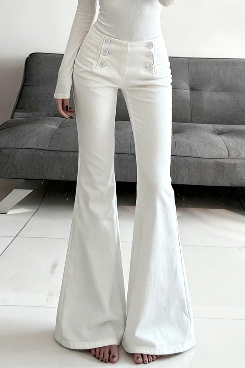 White Stretch Low Rise Bootcut Casual Jeans