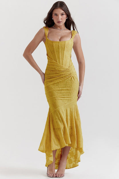 Vestido de gala de sirena de jacquard de malla elástica