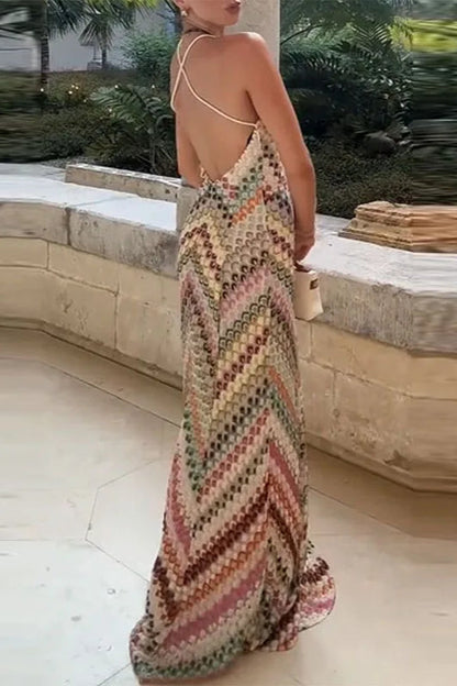 Vestido Boho con Cuello en V y Colores en Contraste
