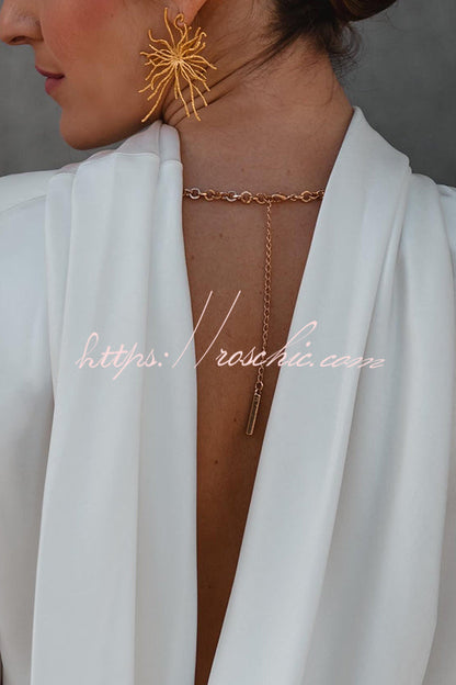 Secret of Elegance Satin Back Chain Cowl Neck Draped Blouse(Shipped Within 24 Hours)