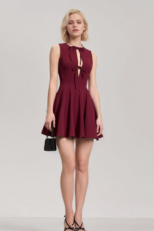 Ruched Corset Bow Detail Sleeveless Mini Dress