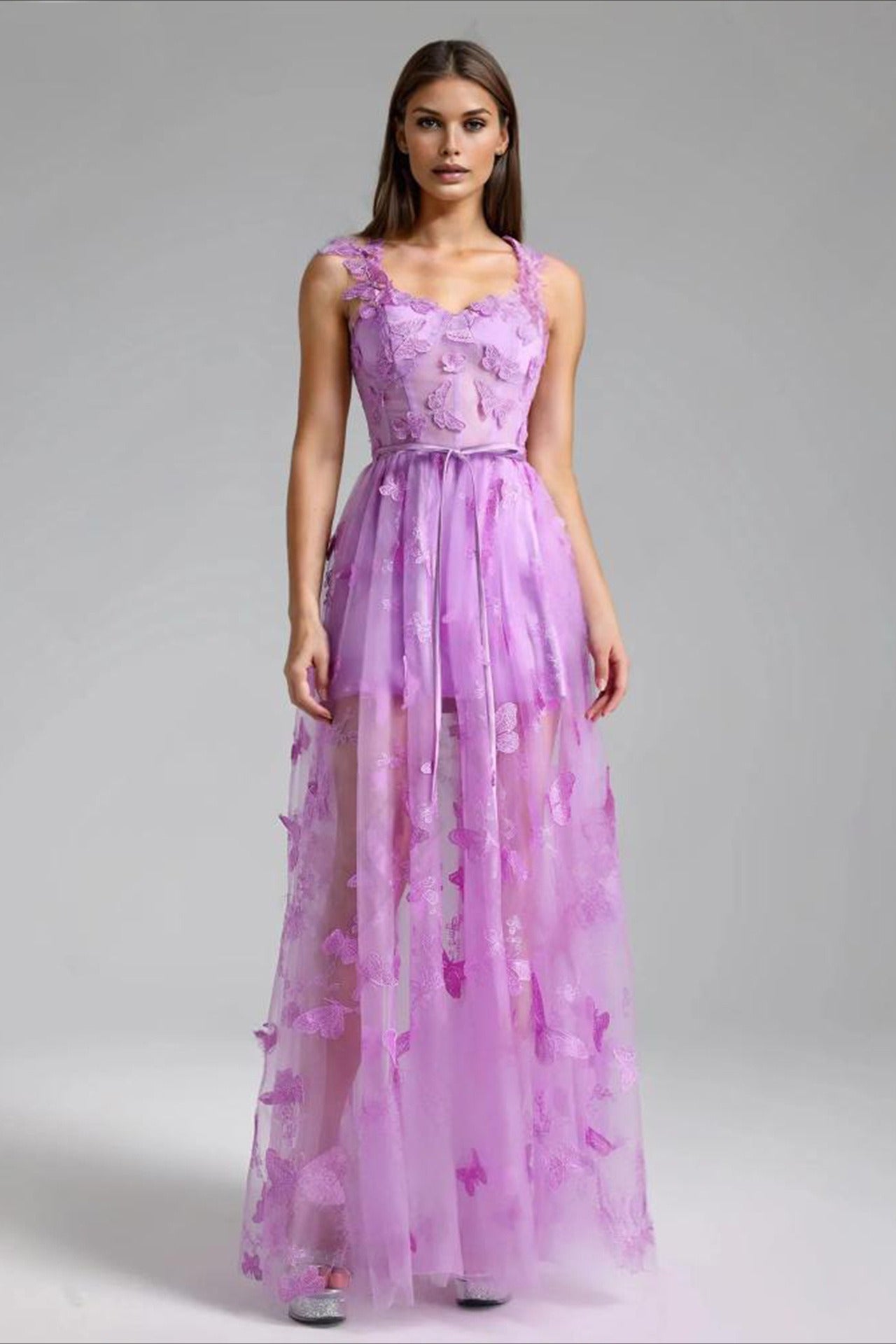 Vestido de fiesta mariposa de tirantes finos