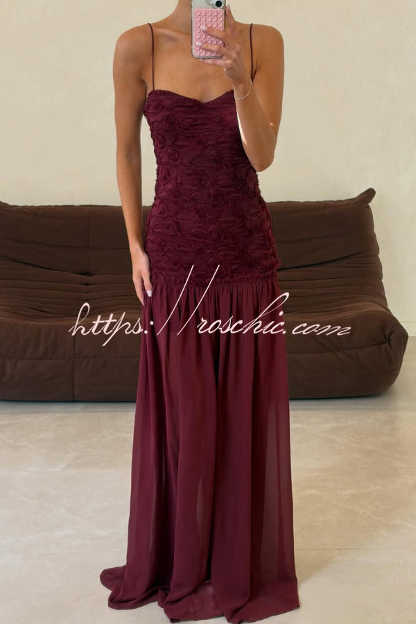 Stylish Three-dimensional Floral Chiffon Patchwork Strapless Elegant Maxi Dress