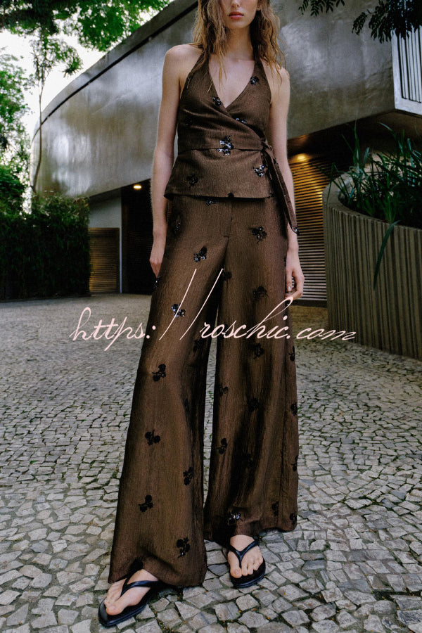 Stylish Sequined Pocket Casual Loose Wide-leg Pants